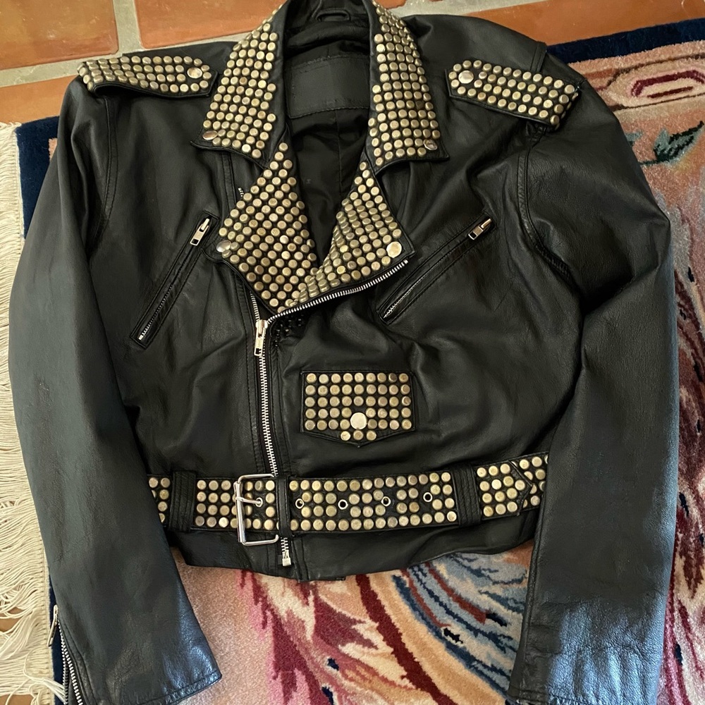Bess NYC Vintage black leather biker jacket